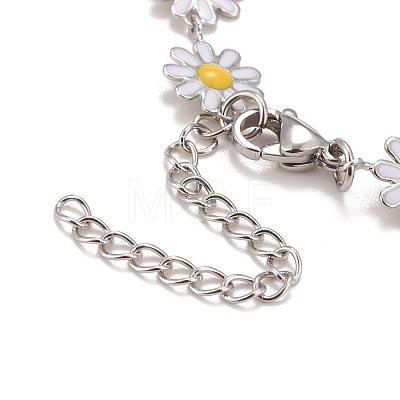 Enamel Daisy Link Chains Bracelet BJEW-P271-01P-01-1