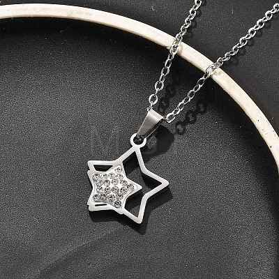 304 Stainless Steel Crystal Rhinestone Double Star Pendant Cable Chain Necklaces NJEW-Z056-02B-P-1