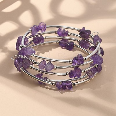 Natural  Amethyst Chip Warp Bracelets BJEW-JB01517-02-1