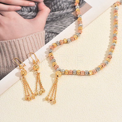 Vintage Brass Round Beaded Tassel Necklace & Earrings for Women KV0699-1