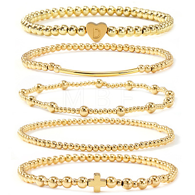 Brass and Stainless Beaded Stretch Bracelet Sets VB9693-3-1