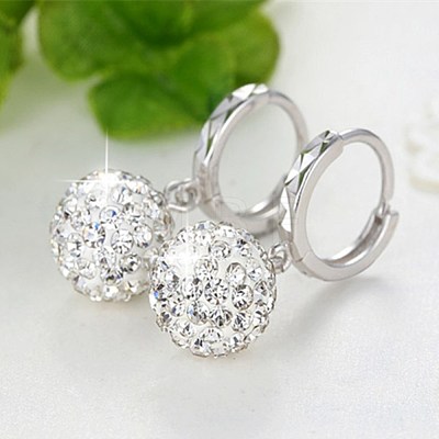 Crystal Rhinestone Ball Dangle Hoop Earrings for Girl Women EJEW-BB46443-A-1