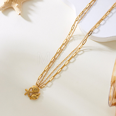 Summer Beach 304 Stainless Steel Double Layer Pendant Necklaces for Women FS-WG35B3D-01-1
