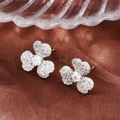 Brass Micro Pave Cubic Zirconia Stud Earrings EJEW-G471-51P-1