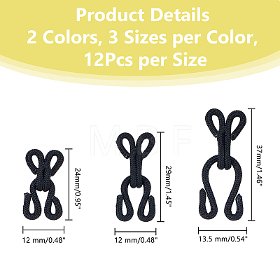 DICOSMETIC 72Pcs 6 Styles Polyester Garment Hook and Eye FIND-DC0005-57-1