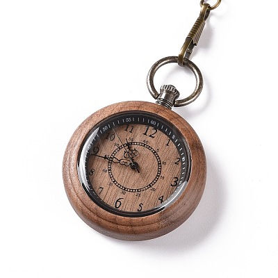 Ebony Wood Pocket Watch with Brass Curb Chain and Clips WACH-D017-A12-04AB-1