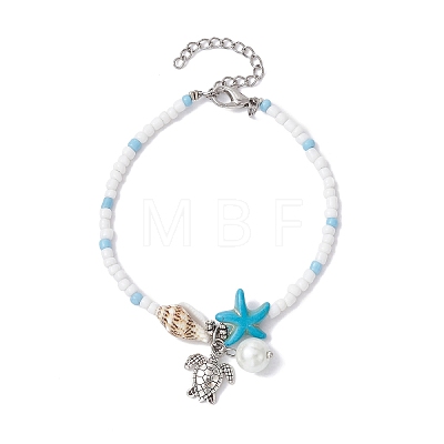 Tibetan Style Zinc Alloy Tortoise Charm Bracelet BJEW-JB09748-1