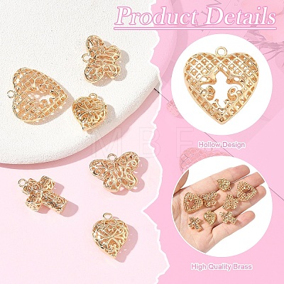 8Pcs 4 Styles Hollow Brass Pendants KK-YW0004-77-1