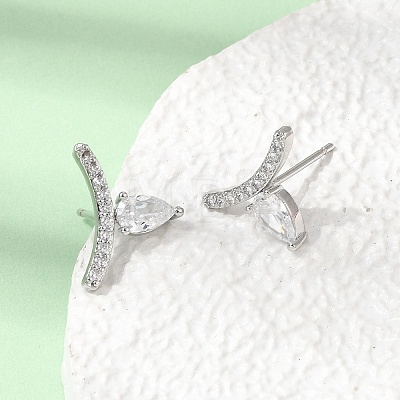 Brass Micro Pave Cubic Zirconia Stud Earrings EJEW-G471-14P-1