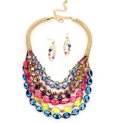 Alloy & Acrylic & Glass Multilayer Necklaces & Dangle Earrings Sets FS-WGC2698-02-1