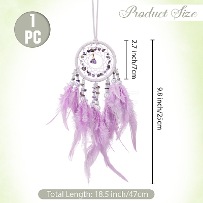 1Pc Natural Gemstone Chips Woven Net/Web with Feather Hanging Ornaments AJEW-CN0005-48B-1