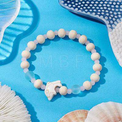 Synthetic Turquoise & Wood & Glass Beaded Stretch Bracelets for Women BJEW-JB11128-03-1