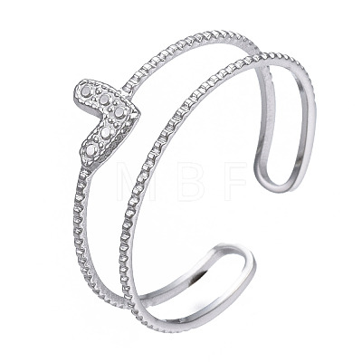 Non-Tarnish 304 Stainless Steel Heart Wrap Open Cuff Ring X-RJEW-T023-73P-1