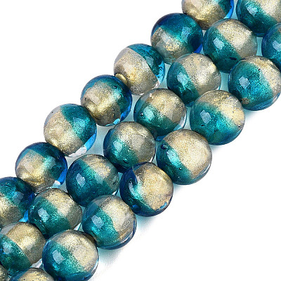 Handmade Lampwork with Gold Powder Beads Strands LAMP-N037-06A-02-1