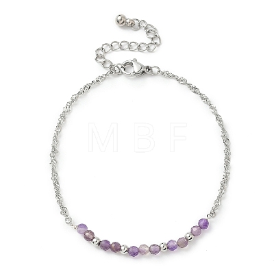 Natural Amethyst Beads Link Bracelets BJEW-JB11835-04-1