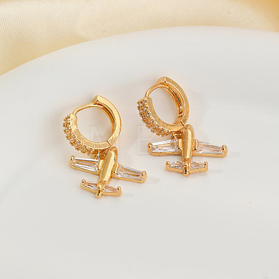Brass Clear Cubic Zirconia Airplane Hoop Earrings HG3511-1-1