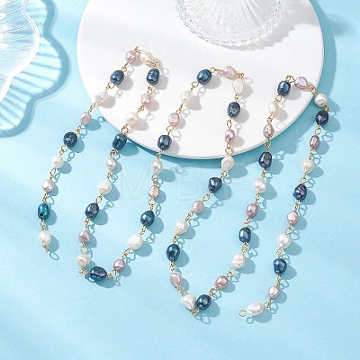 Nuggets Natural Cultured Freshwater Pearl Handmade Beaded Chains AJEW-JB01535-1