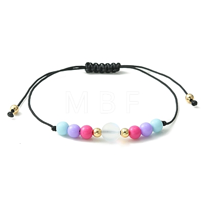 2Pcs 2 Style Natural Black Agate & Synthetic Moonstone & Acrylic Round Braided Bead Bracelets Set BJEW-JB09443-1
