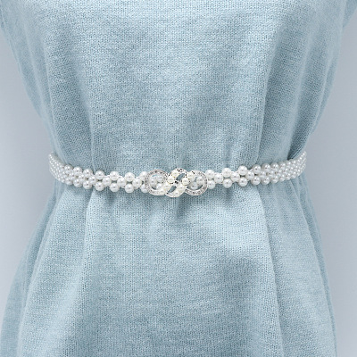 White Plastic Imitation Pearl Beaded Stretch Waist Chains WG08E4F-05-1