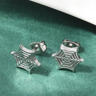 Non-Tarnish 304 Stainless Steel Spider Web Stud Earrings EJEW-G294-01P-1