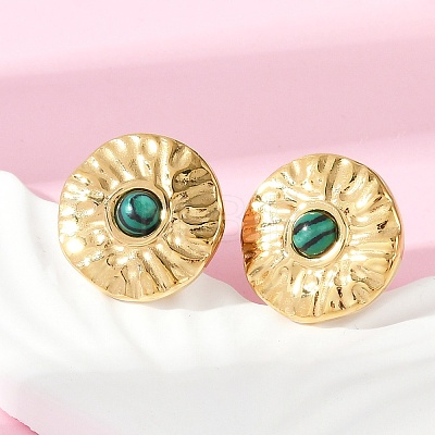 304 Stainless Steel Synthetic Malachite Stud Earrings EJEW-G423-09G-02-1