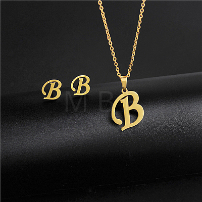 Golden Stainless Steel Initial Letter Jewelry Set IT6493-7-1