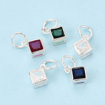 925 Sterling Silver Pave Cubic Zirconia Square Charms STER-T009-16S-1