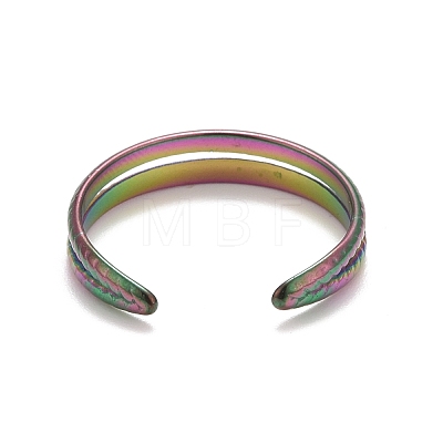 Rainbow Color Ion Plating(IP) 304 Stainless Steel Double Line Open Cuff Ring for Women RJEW-A005-41MC-1