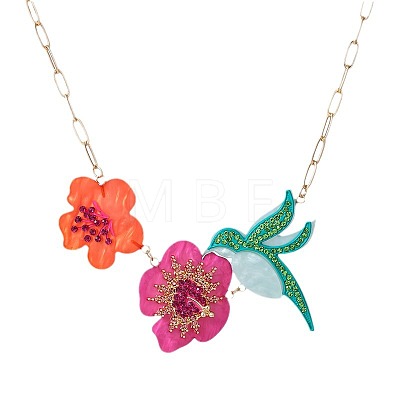 Spring Summer Acrylic Rhinestone Pendant Bib Necklaces for Women WG872E8-01-1