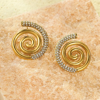 Vortex Spiral 304 Stainless Steel Stud Earrings for Women EJEW-F406-02B-G01-1