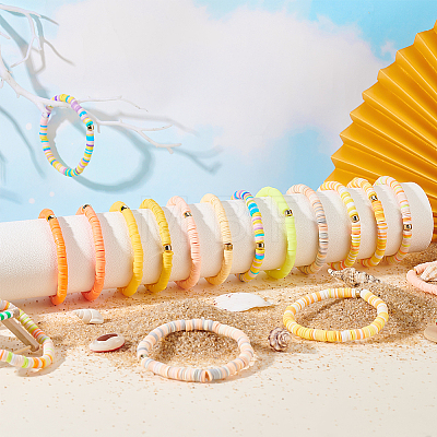   24Pcs 12 Color Handmade Polymer Clay & CCB Plastic Heishi Surfer Stretch Bracelets Sets BJEW-PH0004-32-1
