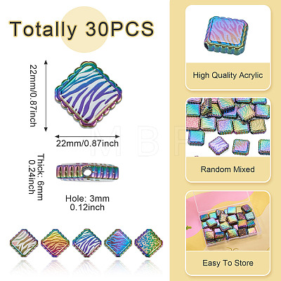 30Pcs Rainbow Iridescent Printed Opaque Acrylic Beads OACR-TA0001-73B-1