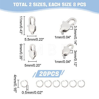 Unicraftale 16Pcs 2 Size Ion Plating(IP) 304 Stainless Steel Lobster Claw Clasps STAS-UN0040-76B-1