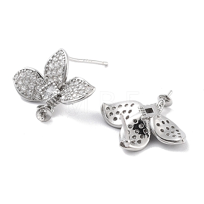 Flower Rhodium Plated 925 Sterling Silver Micro Pave Cubic Zirconia Stud Earring Findings EJEW-B038-18P-1