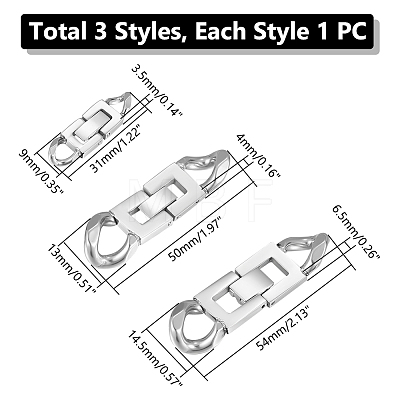 Unicraftale 3Pcs 3 Styles 304 Stainless Steel Fold Over Clasps STAS-UN0053-38-1