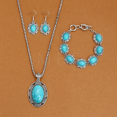 Alloy with Synthetic Turquoise Pendant Necklaces & Link Bracelets & Dangle Earring Sets WGBFEA3-13-1