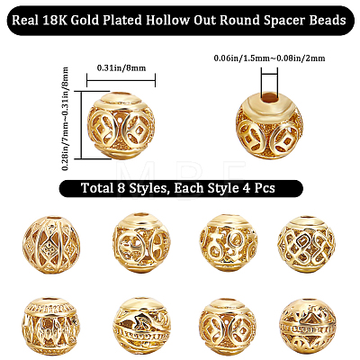 32Pcs 8 Style Alloy Hollow Beads FIND-BBC0002-61-1