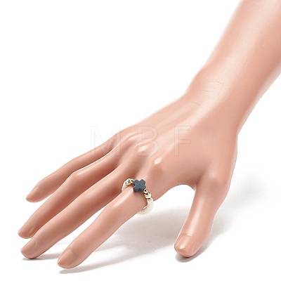 Polymer Clay Heishi & Synthetic Hematite & Synthetic Coral Cross Beaded Stretch Finger Ring for Women RJEW-JR00526-1