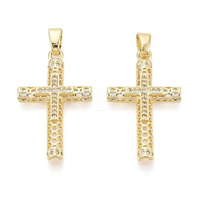 Religion Brass Micro Pave Clear Cubic Zirconia Pendants KK-T080-51G-1
