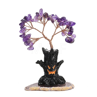 Halloween Theme Natural Amethyst Chips Tree of Life Decorations DJEW-B013-02H-1