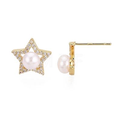 Star & Moon Brass Micro Pave Clear Cubic Zirconia Stud Earrings PEAR-N020-JY03-1