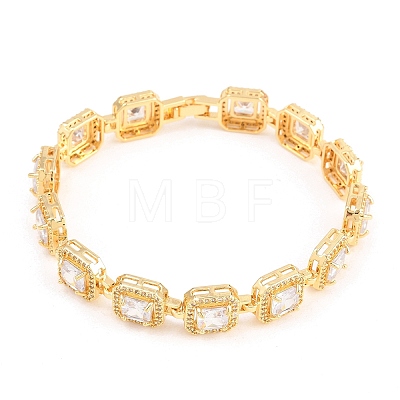 Square Brass Micro Pave Clear Cubic Zirconia and Glass Link Chain Bracelets BJEW-T025-04G-03-1