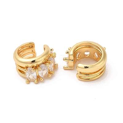 Real 16K Gold Plated Brass Cuff Earrings with Rhinestone for Women EJEW-D065-07G-03-1