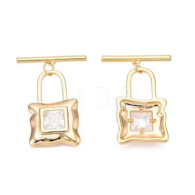 Brass Micro Pave Clear Cubic Zirconia Toggle Clasps KK-N254-137G-1