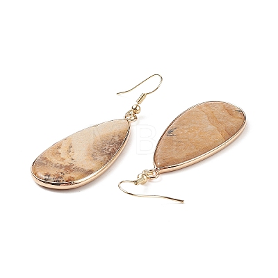 Natural Picture Jasper Teardrop Dangle Earrings EJEW-G331-01G-07-1