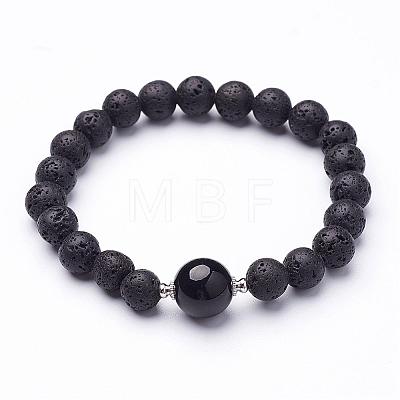 Natural Lava Rock Beaded Stretch Bracelets BJEW-JB02618-01-1