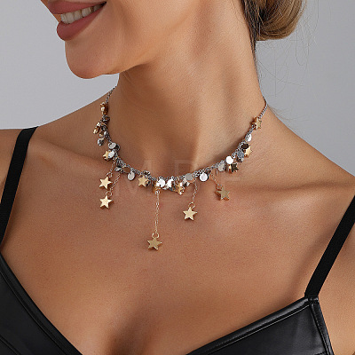Alloy Star Coin Tassel Choker Necklaces for Women WGB030C-01-1