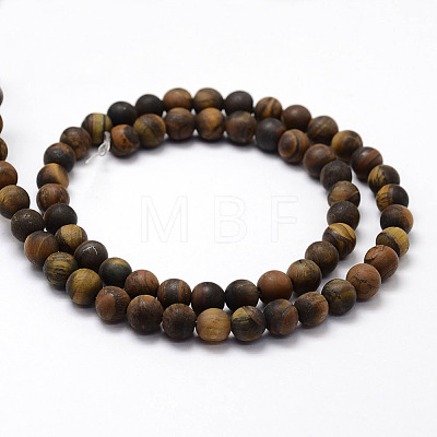 Frosted Natural Tiger Eye Beads Strands X-G-F364-18-6mm-1