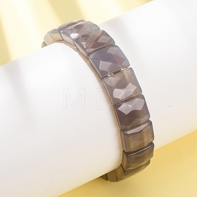 Natural Black Agate Beaded Stretch Bracelets for Unisex G-K303-02M-1