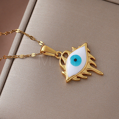 Vintage 304 Stainless Steel Enamel Evil Eye Pendant Necklaces for Women XZ3178-1